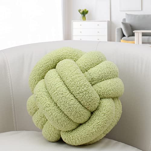 IIQI Knotenkissen, Kugelförmige Kissen Imitation Lamm Daunen Mehrere Größen Knotenkissenball weiches handgewebtes Sofakissen, verwendet für Wohndekoration (Senfgrün 32,35 cm)