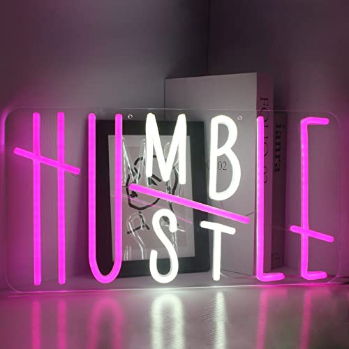 Humble Hustle Neonschild, LED-Neonlichter für Wanddekoration, Nachtlichter für Zimmer, Party-Dekoration, Büro, Männerhöhle, Schlafzimmer, Weihnachtsgeschenke, USB-Stromversorgung, Rosa und Weiß