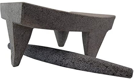 Metate Volcanic Stone/Mexican Mortar & Pestele Set Molcajete, Volcanic Rock Traditional Grinding Stone 38x29cm