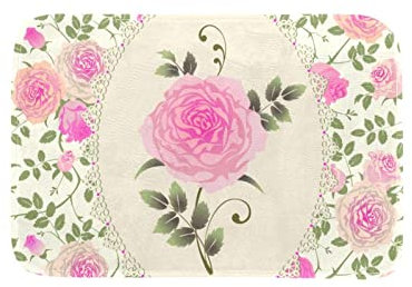 Outdoor-Teppich, waschbarer Teppich, Veranda-Teppich, maschinenwaschbar, Indoor-Outdoor-Teppich, Bodenmatte für Bauernhaus, geschichtete Fußmatten, Wohnzimmer,Pastorable rosa Rosen Vintages Blumen