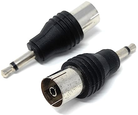 DRUT 2pcs 3.5mm Mono Jack Plug to TV RF Push Type Female Coax Cable Socket | Adapter (Black)