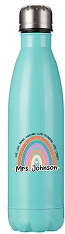 Personalised Teachers Water Bottle, Rainbow Gift, 500 ML Double Walled Insulated Stainless Steel Bottle. (Matt Mint Green)