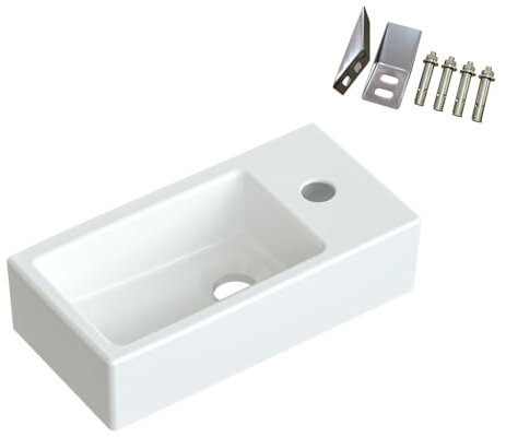 Waschbecken Handwaschbecken Badezimmer Gäste WC eckig klein 40,5x20x10,5 cm mit Hahnloch ohne Überlauf Eckwaschbecken weiß aus Keramik ultradünner Rand Wandmontage viele Montagemöglichkeiten