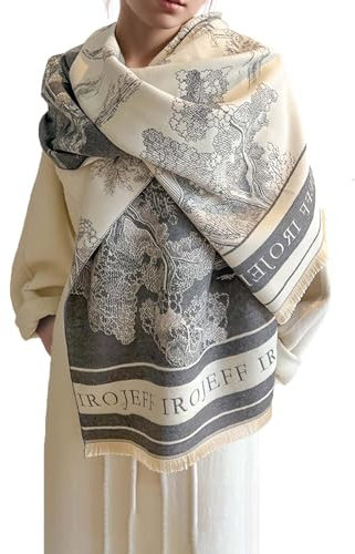 LumiSyne Warme Schal Kaschmir Stolen Für Damen Landschaft Malerei Muster Elegante Künstlerisch Stil Reversible Schal Mit Quasten Große Lange Pashmina Schals Leicht Weiche Schultertuch Stola