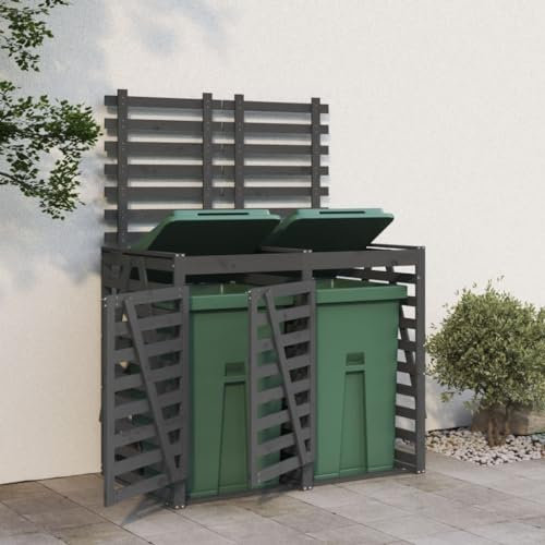 Double Wheelie Bin Storage Grey Solid Wood Pine