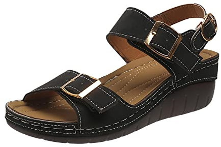 Zeiayuas Sandales Femme Chic Élégante Vacances Compensées Bout Ouvert Mules Chaussures de Plage Sandales Été Confortable Élégantes Pantoufles Bohème Été Pied Large Cuir BohèMe de Plage