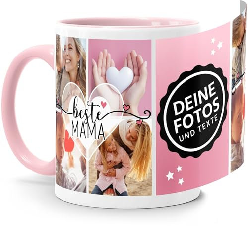 SpecialMe® Tasse mit Foto-Collage personalisiert mit bis zu 9 Bildern Fotogeschenk selbst gestalten für Mama weiss-innen-rosa standard