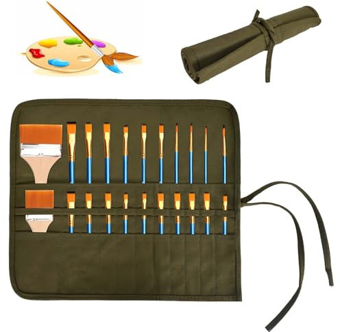 Bolsa De Lona Con 22 Ranuras Para Pinceles De Pintura - Estuche Enrollable Para Lápices De Arte, Acuarela, Óleo y Maquillaje (Verde)
