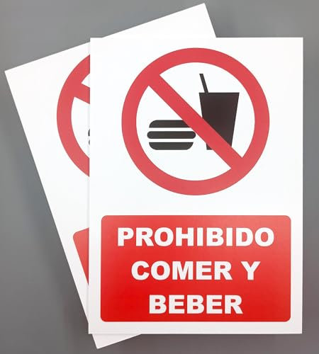 Cartel Prohibido Comer y Beber 18x25 cm Pack 2ud Señal de Seguridad Industrial y EPI (No comer ni beber)