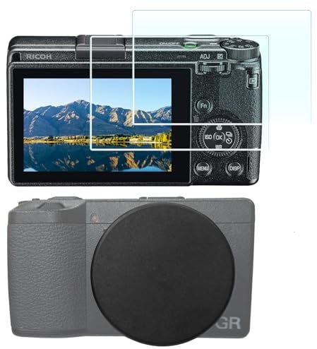 Lens Cap + Screen Protector Cover for Ricoh Ricoh GR III GR III HDF GR3 GR IIIx GR IIIx HDF GR3x HDF HDF GR II GR2 Camera(for Accessories),LCD Screen Protector + Aluminum Ricoh GRIII Lens Cap with