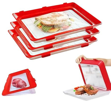 Aufschnittboxen für Kühlschrank, 3 Stück Food Preservation Tray, Wiederverwendbares Einmachtablett, Frischhaltetablett, Frischhalteplatten, Vakuumdichtung Frischhaltedosen für den Kühlschrank