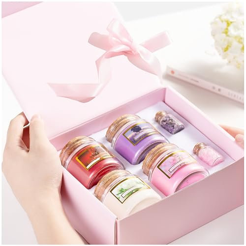 Cadeaux de Bougies Parfumées pour Femmes Cire de Soja Naturelle Lavande x Rose x Fleurs de Cerisier x Jasmin Bougie Cadeaux d'Anniversaire Bougie Bijoux Coffret Bougies Parfumées Cadeau