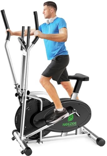 Cross Trainer, 2 in 1 Elliptical Cross Trainers with LCD Monitor, Upgraded Adjustable Resistance, Max Weight 265LBS, Exercise Machine Cross Trainer for Home Gym (Metal Sliver)