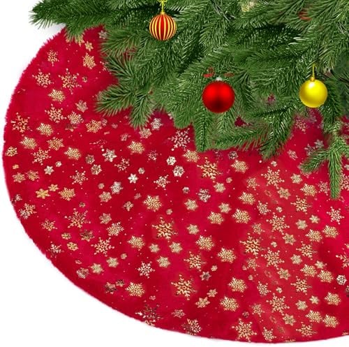 KONVINIT Weihnachtsbaum Rock Rot Weihnachtsbaumdecke Round Plüsch Christmasbaumdecke Glitzer Schneeflocke Fell Weihnachtsbaum Teppich Weihnachtsbaum Boden Deko,78cm/90cm/122cm
