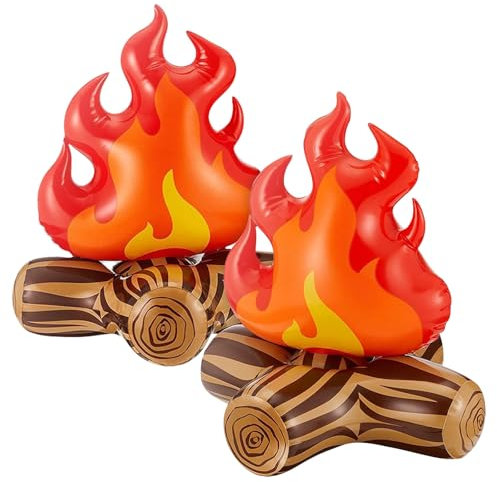 Faux Feu de Camp Gonflable, 2Pcs Modèle de Flamme Gonflable, Décoration de Fête de Feu de Joie, Modèle de Décoration de Flamme Gonflable 3D