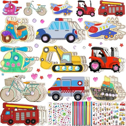 FZYESNO Auto Holzbastelsets Kinder, 398 Kindergeburtstag Basteln, Bastelset Kindergeburtstag, mit 30 Holz und weiterem Zubehör, Holzbastelsets Kinder, Holz Basteln für 4-12 Jahren