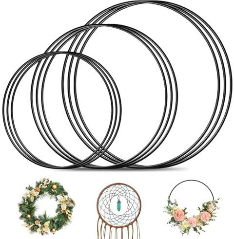Forhandy 9 Stück Metallringe zum Basteln, Schwarz Metallring 20& 25& 30 cm Deko Ringe zum Aufhängen, Metallringe DIY Hochzeitskranz Zubehör Makramee Ring zum Basteln