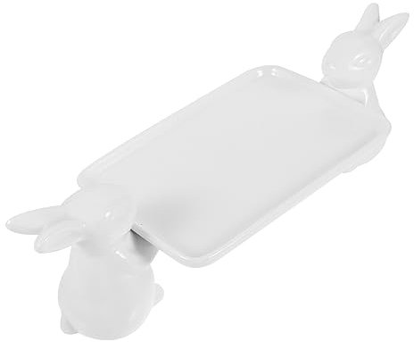 KITANDOVE Weißes Keramik-tablett Mit Hasenmotiv Snackteller Servierteller Desserts Dekoratives Wohnaccessoire