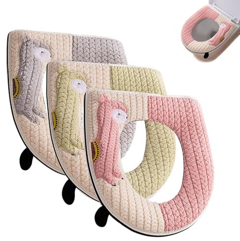 3pcs Toilet Seat Cover Cushion Pads Universal Thicken Zipper Toilet Seat Pad Mat Washable Reusable with Hanging Loop for Home Office School (Gray、Green、Beige) (Alpaca)