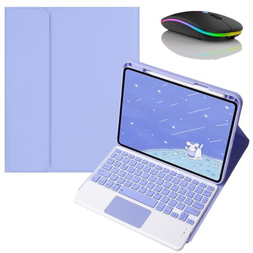 JZCZMCE Custodia con Tastiera per iPad Mini (A17 PRO) di 7a Generazione 2024, Portamatite Incorporato, Tastiera Magnetica Staccabile Senza Fili con Mouse Bluetooth,Viola