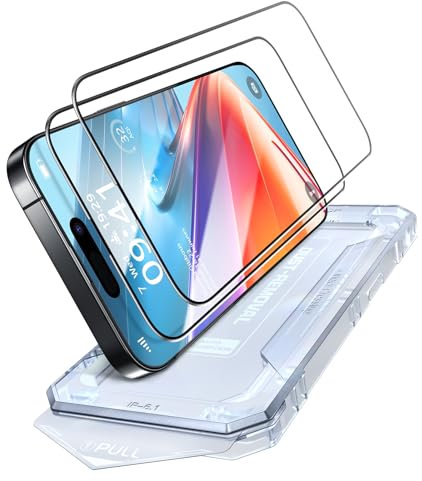 PuyaTeya Unbreak Top 9H+ Verre Trempé pour iPhone 15/16, 12FT militaire antichoc + extrêmement durable, 1:1 couverture complète, sans bulles installation facile, 2 pièces