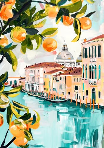 STYLER Leinwandbild Italy 60 x 80 cm (AUFHÄNGFERTIG) I Italienisches Motiv mit Architektur und Orangen I Wandbild für Wohnzimmer Küche Flur Büro I Mediterranes Design I Made in Europe