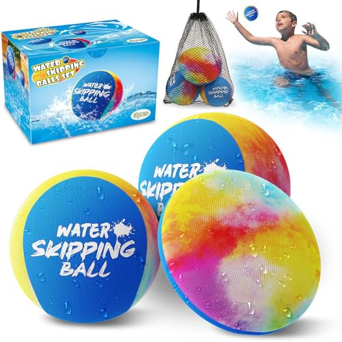 Skipping Water Balls- 3 Pack Water Bouncing Ball, Ink-Splashed Colorful Skip Balls for Pool Play, Summer Fun Beach Toys & Games for Kids 5-8-12 and Adult Games