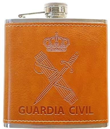 Petaca de Acero Inoxidable 304 /Forrada en Piel(Marrón) Alcohol Personalizada para Hombres, Petaca 6oz/177ml, Camping, Senderismo, Bar, Fiesta, Barbacoa y Bodas (GUARDIA CIVIL)