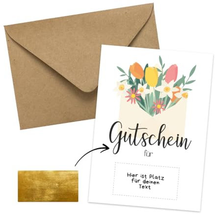 PuK Postkarten mit Rubbelsticker | DIN A6 mit Kuvert | Gutschein | Rubbelkarten für Überraschungen, Liebe, Du wirst Oma, Geburtstagsgeschenke (Gutschein Blumen)
