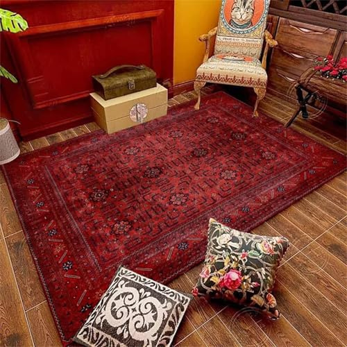 AEKDCL Maschinenwaschbarer Teppich mit Rutschfester Unterseite 80 x 160 cm, Multi Red Vintage Orientalischer Boho-Teppich, Persische Tribal-Textur für Küche, Schlafzimmer, Esszimmer, Wohnzimmer