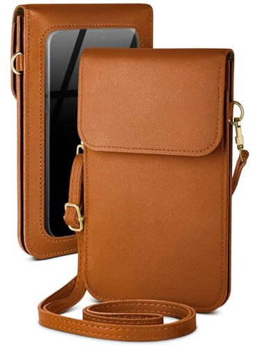 moex Handytasche zum Umhängen für Poco X7 Pro kleine Handtasche mit Handyfach und Sichtfenster, 2 extra Fächer Mini PU Leder Handy Umhängetasche Damen CitySling, Braun