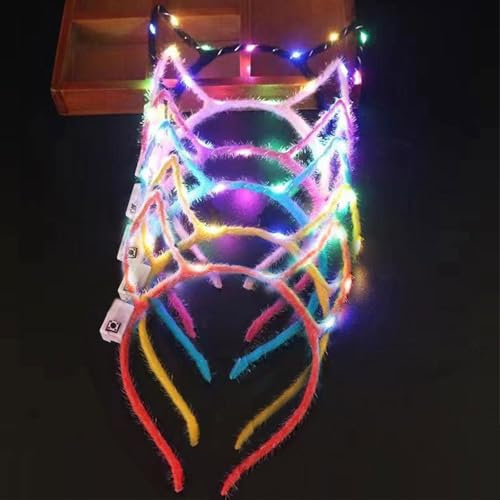 Sunshine smile 6 Pcs Teufelshörner Haarreif LED,Leuchtender Haarreif,Kopfschmuck Leuchtend,Leuchtkranz Haare,Lichterkette Haare Schlager,Haarreifen Beleuchtet Party