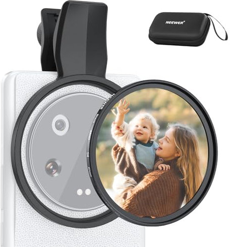 NEEWER 67mm Filtre à Clipser Diffusion Noir 1/4 pour Téléphone, Kit d'Accessoires Objectifs Photographie pour Android Smartphone Caméra, Compatible avec Samsung Google Pixel Huawei Xiaomi, FL-B20