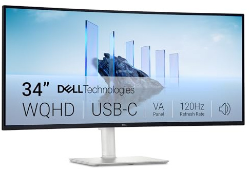 Dell S3425DW USB-C 34 Plus Curved Screen 3440x1440 up to 120Hz 21:9 Screen, VA Panel, AMD FreeSync Premium, 99% sRGB, 95% DCI-P3, Built-in Speakers, 3000:1 Contrast Ratio