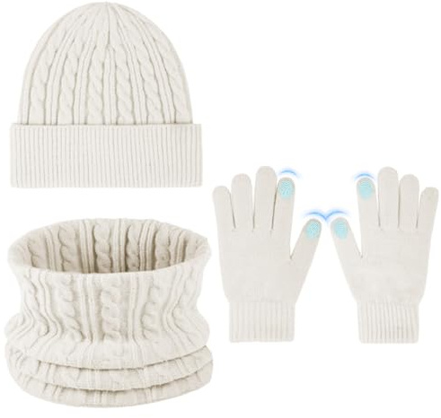 KunpengZen Valentinstag Wintermütze Schal handschuh Set für Damen/Herren Weihnachts- und Erntedankgeschenke- Beanie, Schlauchschal, Touchscreen-Handschuhe mit Fleecefutter - Warmes 3-in-1-Geschenkset