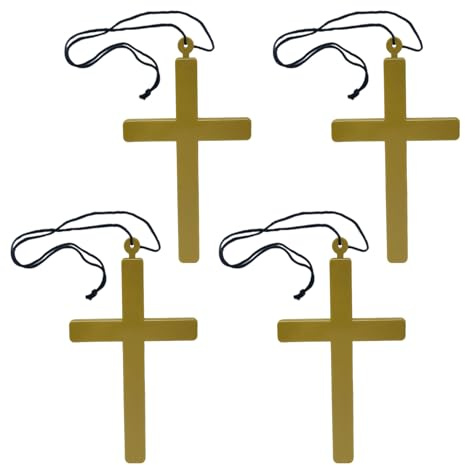 SAIIURV 4 Stück Kreuz Halskette Gold Kunststoff Kruzifix Kreuz Anhänger Nonne Kostüm Zubehör Halloween Verkleidung Zubehör