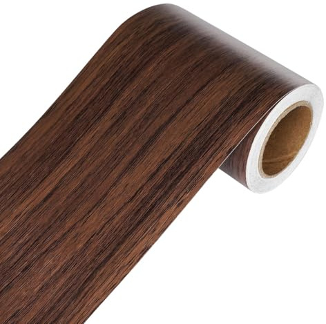YENHOME Frise Murale Autocollant en Bois Foncé 7.6x1500cm Marron Bordure de Papier Peint Frise Murale Adhésive Imitation Bois Brun Foncé pour Porte Cuisine Salle de Bain Cadre du Miroir Amovible