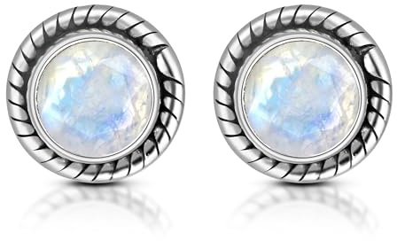 Unique Gems Mondstein Ohrstecker Damen 925 Sterling Silber – Elegante Ohrringe mit Moonstone – Handgefertigter Edelstein Schmuck Boho Vintage Geschenk für Frauen