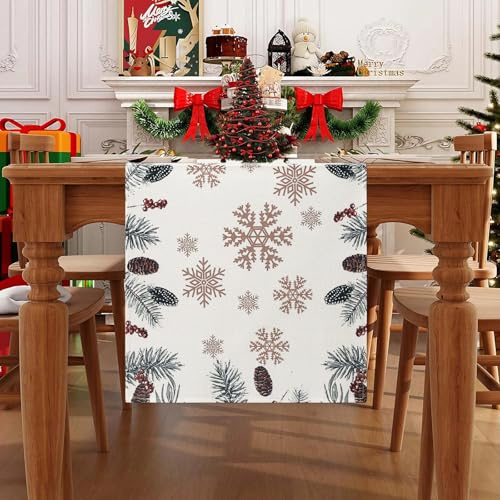 Schneeflocke Tischläufer Weihnachten Tannenzapfen Tischdeko Weihnachten Modern Winter Tischläufer Weiß Für Tischdeko Silvester Küche Esszimmer Inneneinrichtung Party Feiertage Dekoration 40 x 140 cm