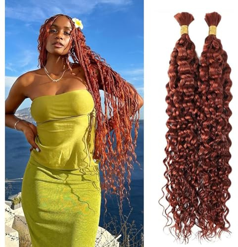 Human Braiding Hair for Boho Braids, Water Wave Bulk Human Boho Hair for Braiding 12A Virgin Curly Human Hair for Boho Knotless Braids Human Hair Bundles(350#, 20Inch 100g)