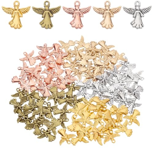 AHANDMAKER 100 Stück Engelsanhänger In 5 Farben Schutzengel Anhänger Niedlicher Engelsflügel Anhänger Aus Metall Für Die Schmuckherstellung Halsketten Armbänder Ohrringe Geschenke