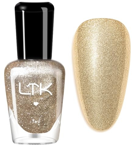 Gold Nail Polish - Glitter Nail Polish，Sparkling Gold Nail Varnish, Quick Dry Long Lasting Holographic Polish, Shimmering Champagne Sparkle Nail Paint for Party, Glam & Salon-Quality Manicure