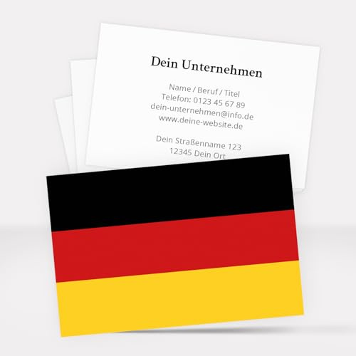 100 Visitenkarten personalisiert beidseitig bedruckt mit Deutschland Flagge und Text | Individuell gestalten drucken lassen Premium Karton