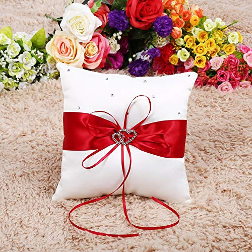 Ejoyous Bowknot Ehering Ring Kissen 4 Farben Ehering Ringkissen Ringkissen, Kissen, Zuhause für Hotelbett für Hochzeit (Rot)