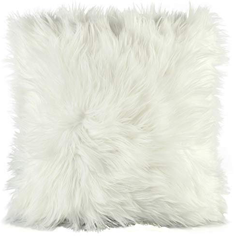 CelinaTex Cuddly Dekokissen 45 x 45 cm weiß Langhaar Zierkissen dekoratives Fellimitat Nicki Sofakissen Kunstfell Kissen