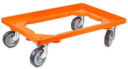 aidB Kunststoff Transportroller Offen - Orange - mit Gummiräder, 4 Lenkrollen - Einzel
