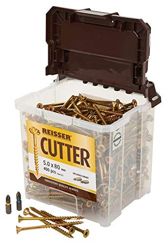 Reisser 82214540PB Cutter Pozi Countersunk Yellow Coated Woodscrew 800-Pieces with 2 PZ2 Bits, 4.5 mm Diameter x 40 mm Length