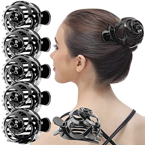 RC ROCHE 6 Stück Oktopus Dutt Rund Haarspange Haarklammer Fester Halt Haarkrallen Rutschfest für Damen Dickes Haar Haargreifer Clip Set Vogelnest, Groß Schwarz
