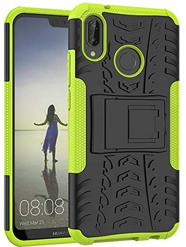 Yiakeng Hülle Huawei P20 Lite Handyhülle, Doppelschicht Stoßfest Schlank Ganzkörperschutz Mit Ständer für Huawei P20 Lite (Grün)