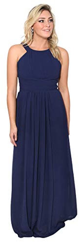KRISP Damen Chiffon Abendkleid Ärmellos Gerüscht Maxikleid Lang Ballkleid Hochzeitskleid Cocktailkleid, Marineblau (3500), 46, 3500-NVY-18